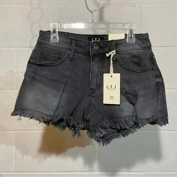 L.T.J  letter to juliet Frayed‎ Hem Denim Shorts XS Washed Black Distressed NWT - Picture 2 of 8